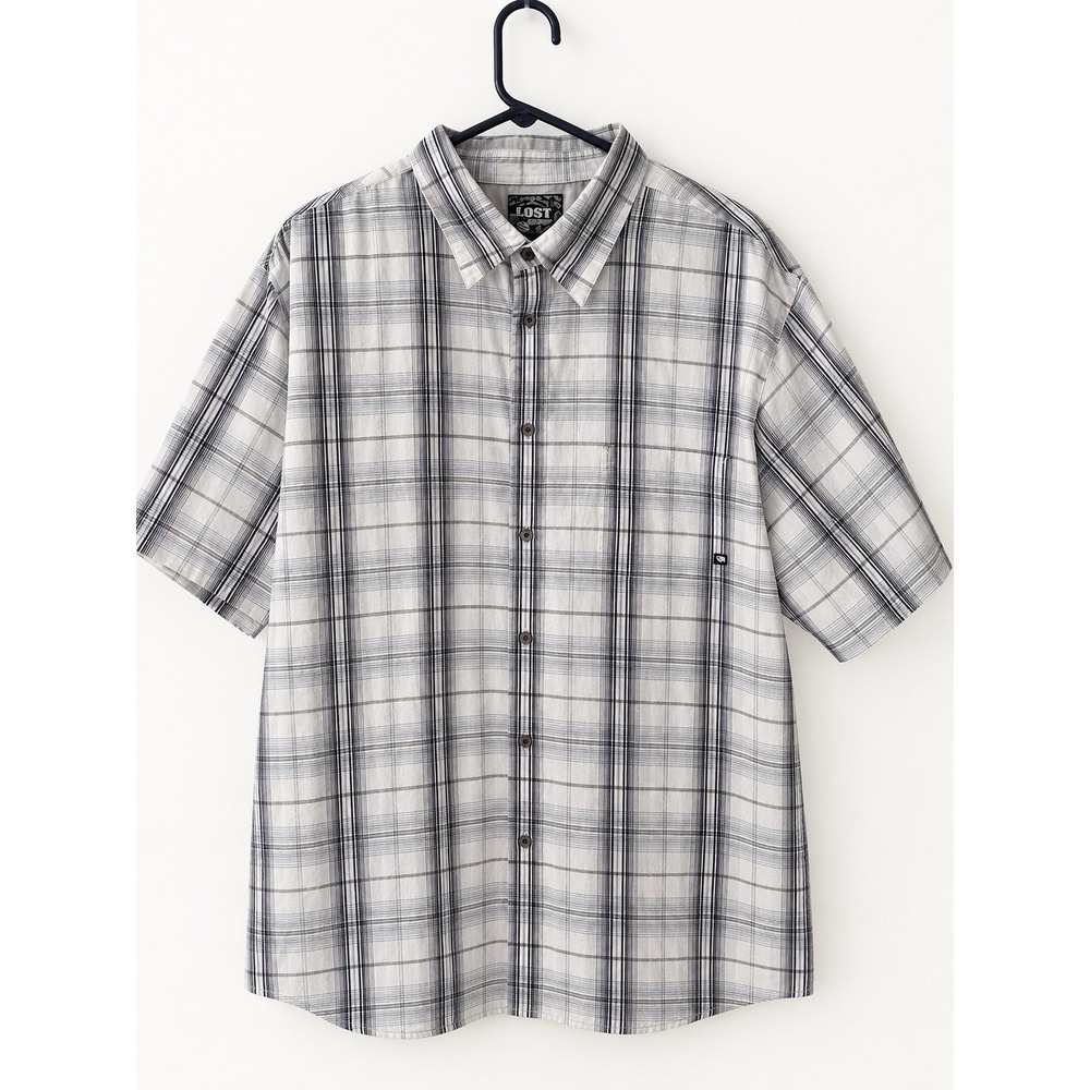 Vintage Lost Enterprise Mens XX-Large Plaid Short Sleeve Button Up Shirt 90s
